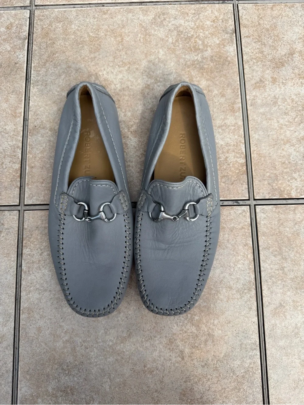 Robert Zur Gray Leather Driving Loafers with Metal Bit Detail